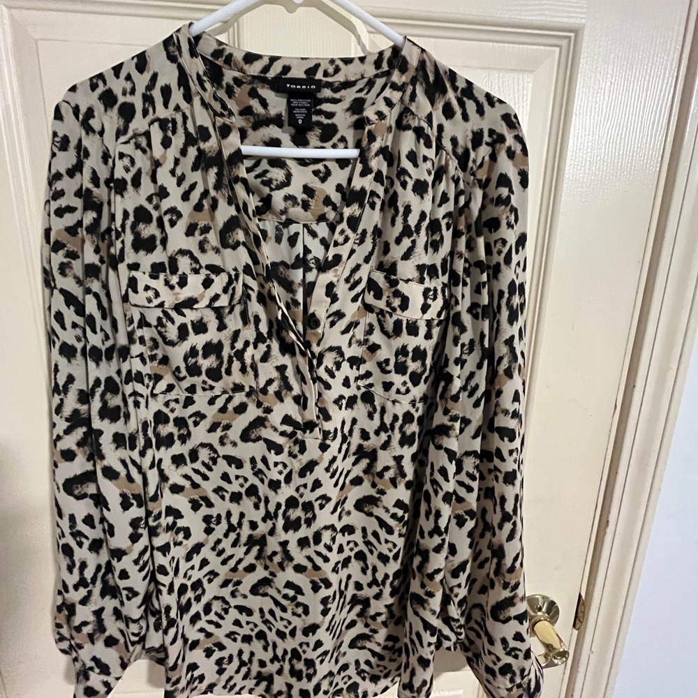 Torrid Animal Print Blouse - Black and Tan